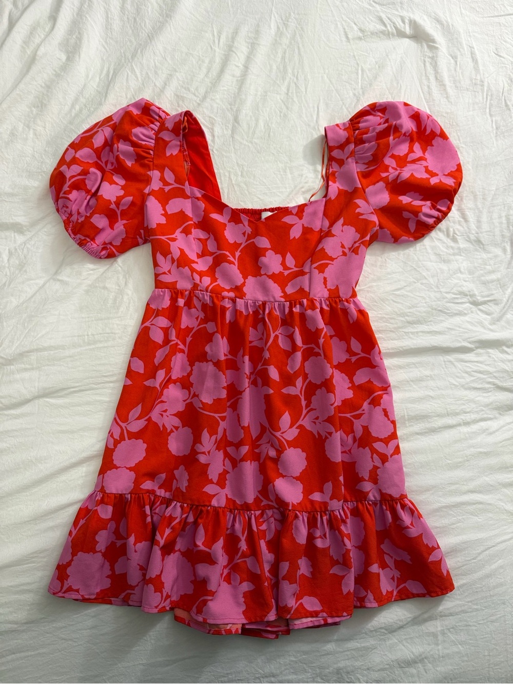 Sugarlips Red & Pink Floral Puff-Sleeve Dress